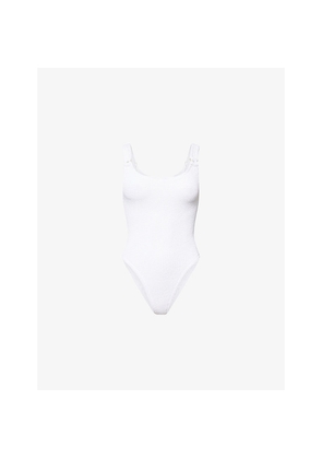 Womens Hunza G Domino Pearly-Hoops Seersucker Swimsuit