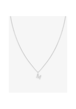 Womens Astrid & Miyu Letter M Rhodium-Plated Sterling-Silver and Cubic Zirconia Pendant Necklace