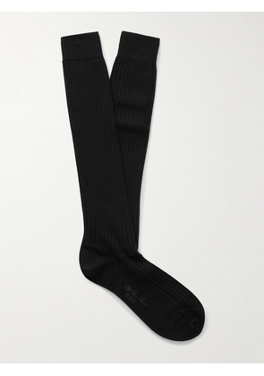 Loro Piana - Sottile Ribbed Wool, Cashmere and Silk-Blend Socks - Men - Black - M