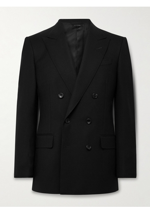 TOM FORD - Slim-Fit Double-Breasted Wool-Crepe Suit Jacket - Men - Black - IT 48