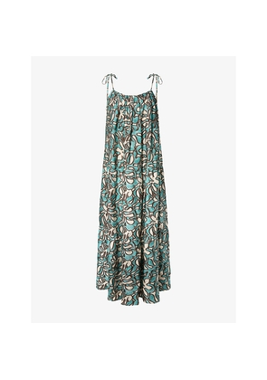 Womens Malina Mare Ruched-Neck Graphic-Print Woven Maxi Dress