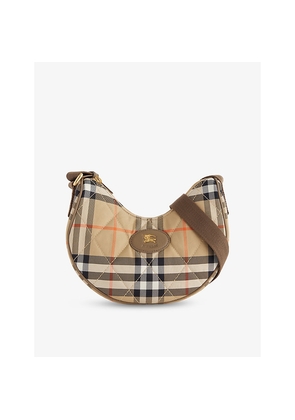 Womens Burberry Horseshoe Check-Pattern Woven Cross-Body Bag