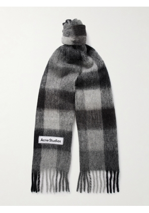 Acne Studios - Fringed Checked Knitted Scarf - Men - Gray