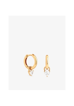 Womens Astrid & Miyu Heart Charm 18ct Yellow Gold-Plated Sterling-Silver and Pavé-Crystal Huggies