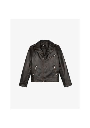 Mens The Kooples Zipped Regular-Fit Leather Biker Jacket