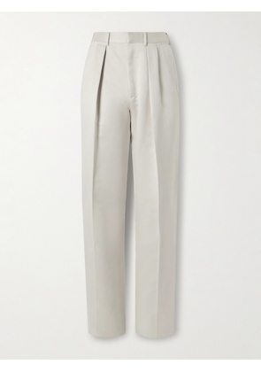 TOM FORD - Wide-Leg Pleated Cotton and Silk-Blend Satin Tuxedo Trousers - Men - Neutrals - IT 48