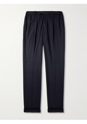 Thom Sweeney - Straight-Leg Pleated Wool-Blend Jersey Trousers - Men - Blue - IT 46
