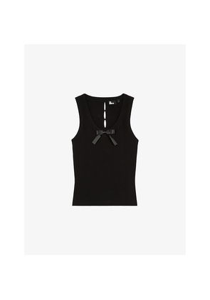 Womens The Kooples Bow-Embellished Round-Neck Woven Top