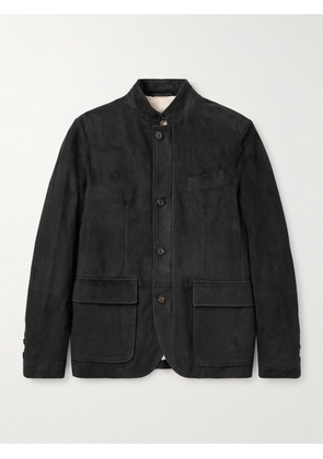 Eleventy - Slim-Fit Nehru-Collar Padded Suede Down Jacket - Men - Black - IT 44