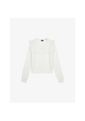 Womens The Kooples Ruffle-Trim Regular-Fit Wool Cardigan