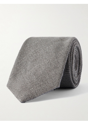 Ralph Lauren Purple Label - Herringbone Linen, Silk and Cotton-Blend Neck Tie - Men - Gray