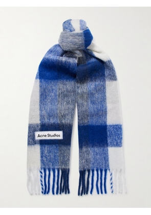 Acne Studios - Vally Fringed Checked Knitted Scarf - Men - Blue