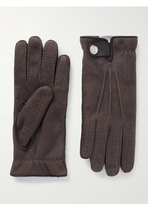 Brunello Cucinelli - Leather-Trimmed Suede Gloves - Men - Brown - M