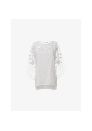 Womens Leem Floral Embellished Mesh Top