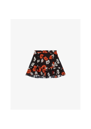Womens The Kooples Floral-Print Asymmetric-Hem Woven Mini Skirt