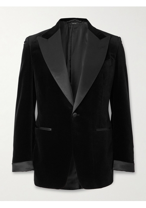 TOM FORD - Slim-Fit Satin-Trimmed Cotton-Velvet Jacket - Men - Black - IT 46