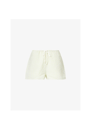 Womens Adanola Gingham Drawstring-Waist Cotton Shorts