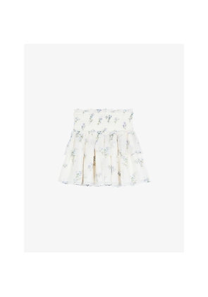 Womens The Kooples Floral-Print Shirred-Waist Woven Mini Skirt