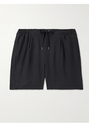 Ralph Lauren Purple Label - Dorest Straight-Leg Pleated Silk and Linen-Blend Drawstring Shorts - Men - Black - UK/US 28