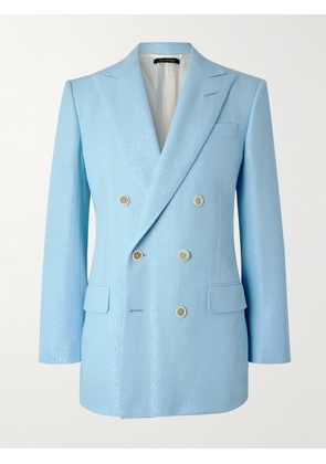 TOM FORD - Double-Breasted Sequinned Wool-Blend Suit Jacket - Men - Blue - IT 48