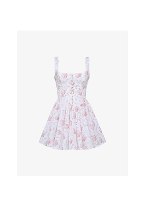 Womens House of CB Sade Floral-Print Lace-Trim Stretch-Cotton Mini Dress