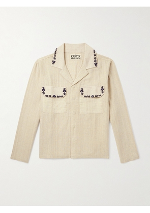 Kartik Research - Camp-Collar Embellished Embroidered Cotton Shirt - Men - Neutrals - S