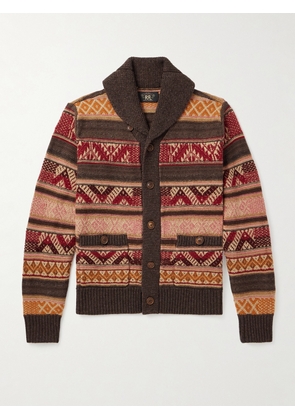 RRL - Shawl-Collar Wool, Linen and Silk-Blend Jacquard Cardigan - Men - Brown - S