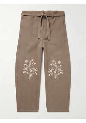 Kartik Research - Fauji Belted Embellished Embroidered Cotton-Twill Wide-Leg Trousers - Men - Brown - UK/US 30