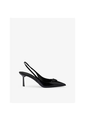 Womens Prada Triangle-Logo Patent-Leather Slingback Courts