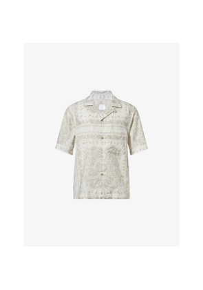 Mens Eleventy Bandana Boxy-Fit Linen-Cotton Shirt