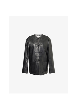 Womens Rohe Frames Round-Neck Patch-Pocket Leather Jacket