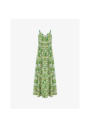 Womens Ro&Zo Ditsy-Print V-Neck Tiered Cotton Maxi Dress