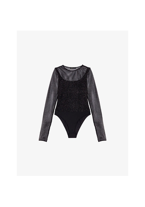 Womens Maje Long-Sleeved Stretch-Mesh Bodysuit