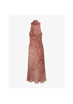 Womens Reiss Lacey Cape Floral-Print Crepe Maxi Dress