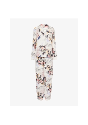 Womens Desmond And Dempsey Floral Long-Sleeve Cotton Pyjama Set