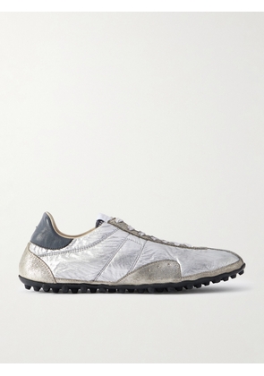 Maison Margiela - Sprinters Metallic Leather-Trimmed Crinkled-Nylon Sneakers - Men - Silver - EU 41