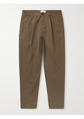 Mr P. - James Pleated Tapered Organic Cotton-Twill Trousers - Men - Green - 28