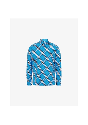 Mens Burberry Check-Print Curved-Hem Cotton-Poplin Shirt