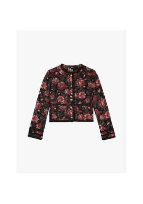 Womens The Kooples Floral-Jacquard Boxy-Fit Woven Jacket