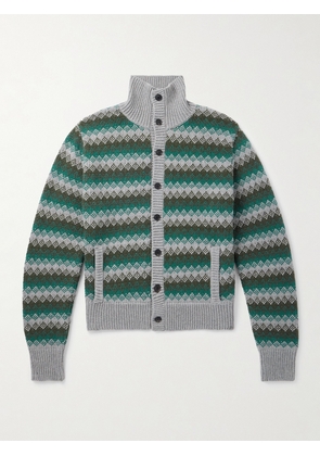 Auralee - Jacquard-Knit Cashmere and Wool-Blend Cardigan - Men - Green - 3