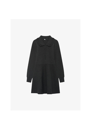 Womens The Kooples Frill-Collar Long-Sleeved Knitted Mini Dress