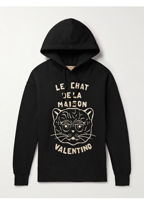 Valentino Garavani - Logo-Print Cotton-Jersey Hoodie - Men - Black - S