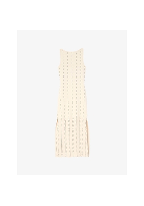 Womens Sandro Stud-Embellished Fringed-Hem Stretch-Woven Maxi Dress