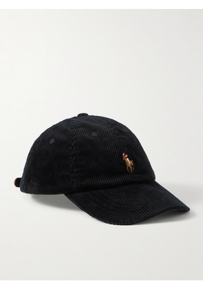 Polo Ralph Lauren - Full-Grain Leather-Trimmed Logo-Embroidered Cotton-Corduroy Baseball Cap - Men - Black