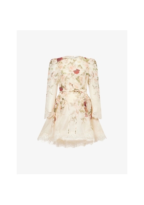Womens Zimmermann Hypnotic Lace Linen and Silk Mini Dress