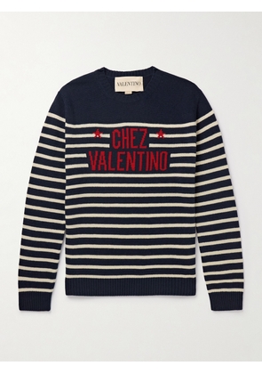 Valentino Garavani - Logo-Intarsia Striped Virgin Wool Sweater - Men - Blue - S