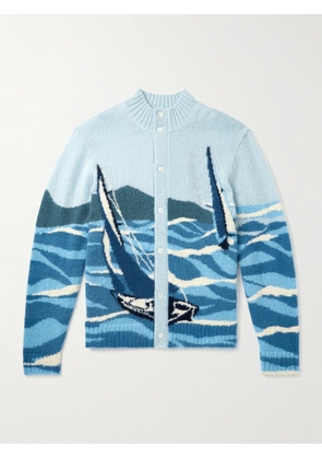 Aimé Leon Dore - Seascape Intarsia Mohair-Blend Cardigan - Men - Blue - XS