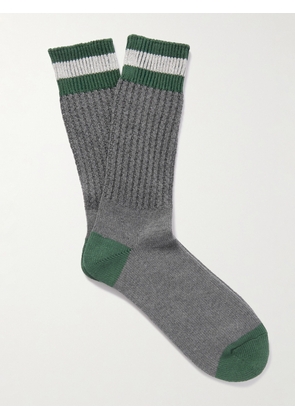 Mr P. - Striped Ribbed Cotton-Blend Socks - Men - Gray
