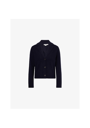 Womens Vince Lapel-Collar Short-Sleeves Stretch-Wool Blend Cardigan