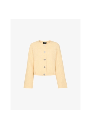 Womens Whistles Patch-Pocket Collarless Textured Cotton Jacket